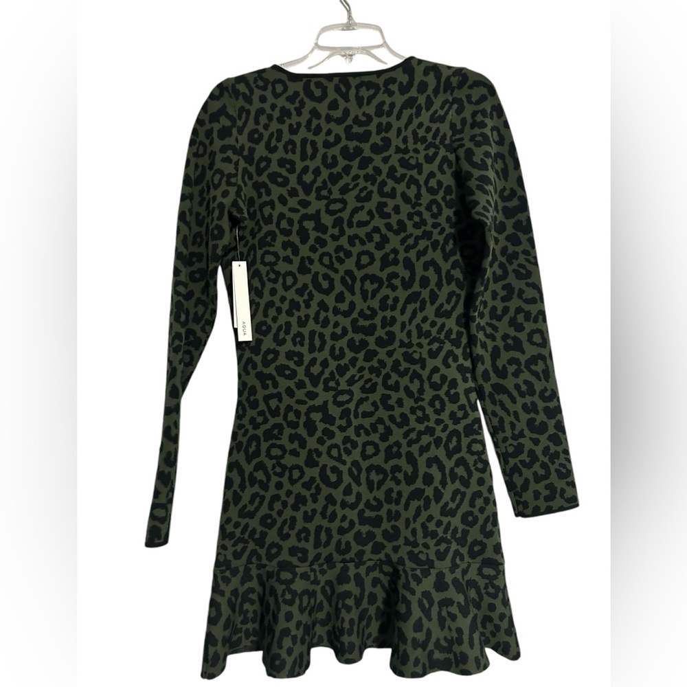 AQUA Women's Green Black Jacquard Leopard Bodycon Dress Size Medium NWT - Picture 3 of 10